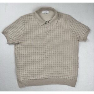 Thomas Sterling Textured Knit Polo Shirt Beige Short Sleeve Size Large‎